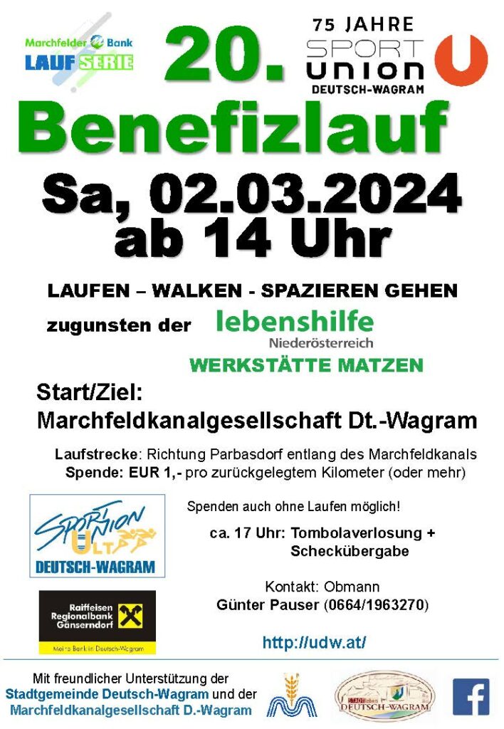 20. Benefizlauf am 02. März 2024 der Sport Union Deutsch-Wagram am Marchfeldkanal und Rußbach. 